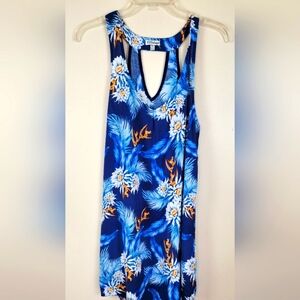 PJ Salvage Blue Floral Print Rayon Sun Dress Beach Keyhole Medium